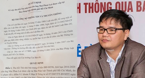 Thu hồi thẻ nhà báo của ông Mai Phan Lợi