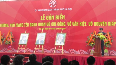Hà Nội gắn biển tên đường Võ Chí Công, Võ Văn Kiệt, Võ Nguyên Giáp