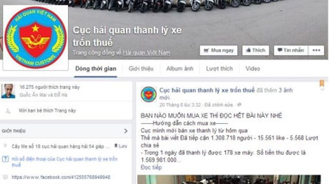 Thông tin cơ quan Hải quan thanh lý xe trên Facebook là giả mạo