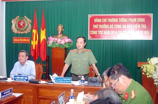 Thứ trưởng Phạm Dũng làm việc với Công an và Cảnh sát PCCC tỉnh Đồng Nai