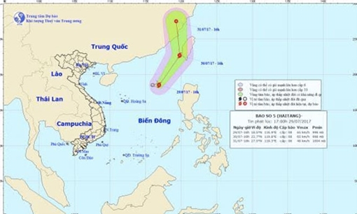 Áp thấp nhiệt đới mạnh lên thành cơn bão số 5