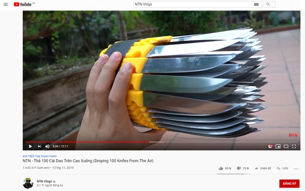 Youtuber Việt gây phẫn nộ khi chơi ngông thả dao từ trên cao xuống