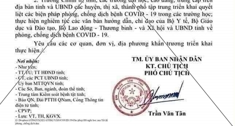 Điều tra vụ giả mạo văn bản cho học sinh Quảng Nam nghỉ học