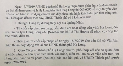 Đình chỉ hoạt động của tàu du lịch quay lén du khách