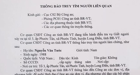 Thông báo truy tìm người liên quan