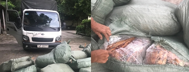 800kg lòng lợn khô giấu trong xe tải nhập lậu qua biên giới